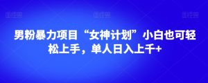 男粉暴力项目“女神计划”小白也可轻松上手,单人日入上千+【揭秘】-阳知网创资源库