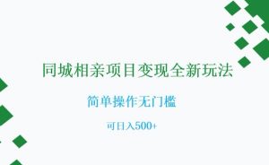 同城相亲项目变现全新玩法，简单操作无门槛，可日入500+【揭秘】-阳知网创资源库