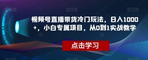 视频号直播带货冷门玩法,日入1000+,小白专属项目,从0到1实战教学【揭秘】-阳知网创资源库
