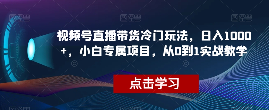 视频号直播带货冷门玩法，日入1000+，小白专属项目，从0到1实战教学【揭秘】-阳知网创资源库