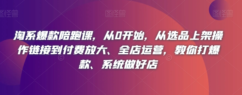 淘系爆款陪跑课,从0开始,从选品上架操作链接到付费放大、全店运营,教你打爆款、系统做好店-阳知网创资源库