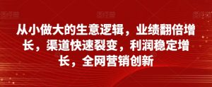 从小做大的生意逻辑,业绩翻倍增长,渠道快速裂变,利润稳定增长,全网营销创新-阳知网创资源库
