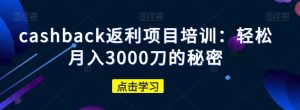 cashback返利项目培训:轻松月入3000刀的秘密-阳知网创资源库