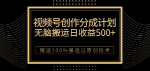视频号分成计划与私域双重变现，纯搬运无技术，日入3~5位数【揭秘】-阳知网创资源库