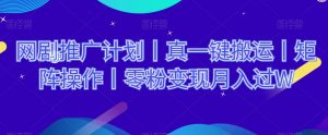 网剧推广计划丨真一键搬运丨矩阵操作丨零粉变现月入过W-阳知网创资源库