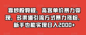 靠炒股教程，高客单价暴力变现，多渠道引流方式暴力涨粉，新手也能实现日入2000+【揭秘】-阳知网创资源库