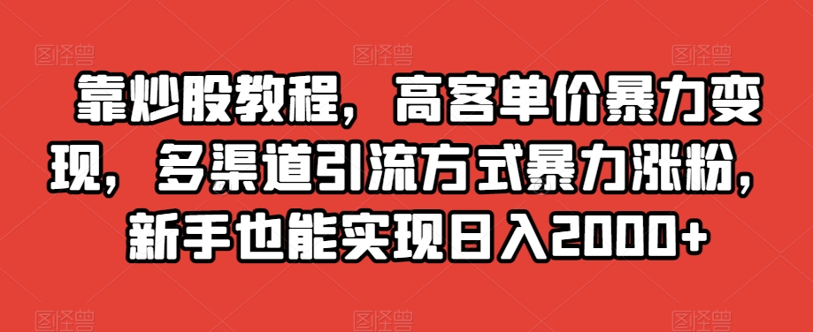 靠炒股教程，高客单价暴力变现，多渠道引流方式暴力涨粉，新手也能实现日入2000+【揭秘】-阳知网创资源库