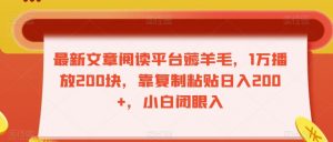 最新文章阅读平台薅羊毛，1万播放200块，靠复制粘贴日入200+，小白闭眼入【揭秘】-阳知网创资源库