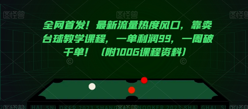 全网首发!最新流量热度风口,靠卖台球教学课程,一单利润99,一周破千单!(附100G课程资料)-阳知网创资源库