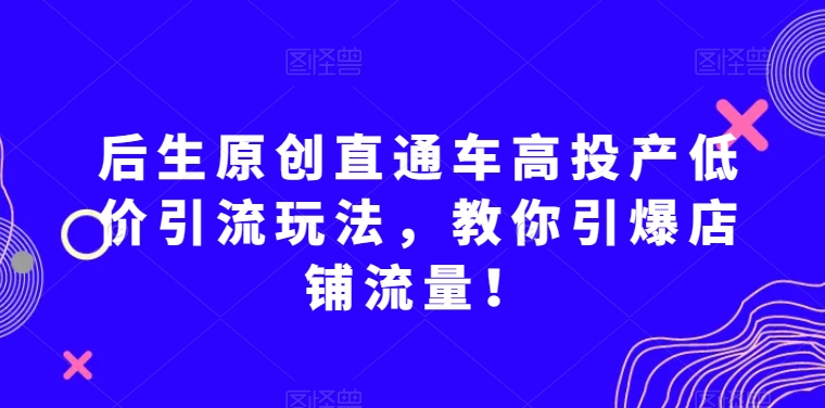 后生原创直通车高投产低价引流玩法,教你引爆店铺流量!-阳知网创资源库