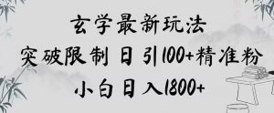 玄学新玩法，突破限制，日引100+精准粉，小白日入1800+【揭秘】-阳知网创资源库