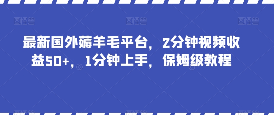 最新国外薅羊毛平台，2分钟视频收益50+，1分钟上手，保姆级教程【揭秘】-阳知网创资源库