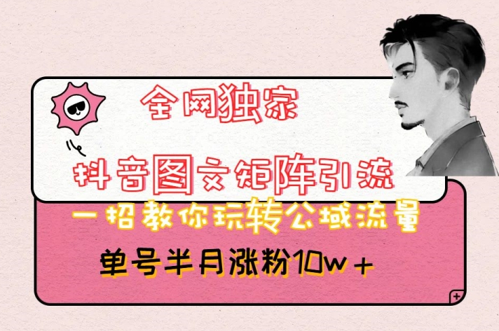 全网独家抖音图文矩阵引流,一招教你玩转公域流量,单号半月涨粉10w+【揭秘】-阳知网创资源库