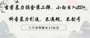 玄学暴力掘金第二弹,小白日入500+,抖音暴力引流,不违规,术封号,八字命理掘金AI玩法【揭秘】-阳知网创资源库