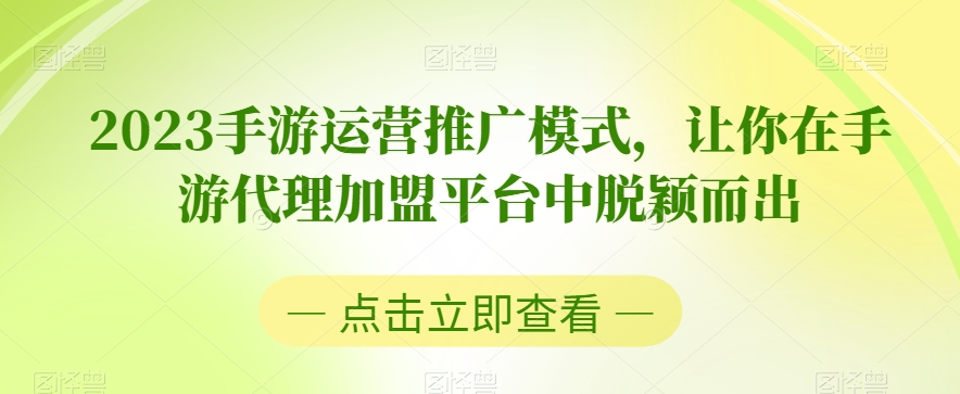 2023手游运营推广模式,让你在手游代理加盟平台中脱颖而出-阳知网创资源库