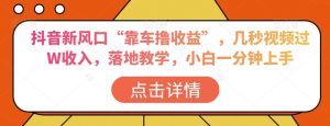 抖音新风口“靠车撸收益”,几秒视频过W收入,落地教学,小白一分钟上手【揭秘】-阳知网创资源库