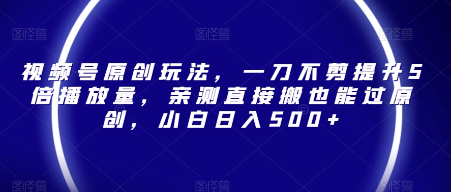 视频号原创玩法,一刀不剪提升5倍播放量,亲测直接搬也能过原创,小白日入500+【揭秘】-阳知网创资源库