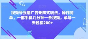 视频号强撸广告矩阵式玩法,操作简单,一部手机几分钟一条视频,单号一天轻松200+【揭秘】-阳知网创资源库