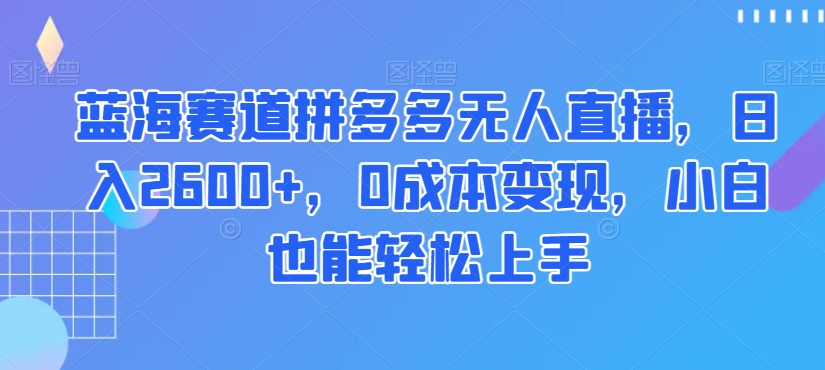 蓝海赛道拼多多无人直播,日入2600+,0成本变现,小白也能轻松上手【揭秘】-阳知网创资源库