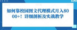 如何靠校园图文代理模式月入8000+!详细剖析及实战教学【揭秘】-阳知网创资源库