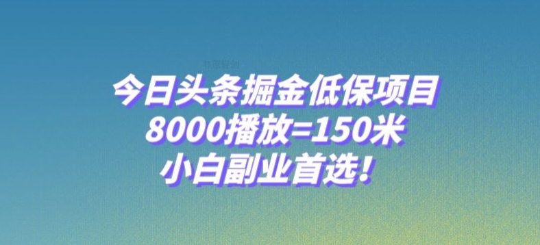 今日头条掘金低保项目，8000播放=150米，小白副业首选【揭秘】-阳知网创资源库