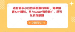 适合新手小白的手机搬砖项目,简单搜素APP赚钱,月入5000+稍作推广,还可以实现躺赚【揭秘】-阳知网创资源库