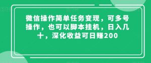 微信操作简单任务变现，可多号操作，也可以脚本挂机，日入几十，深化收益可日赚200【揭秘】-阳知网创资源库