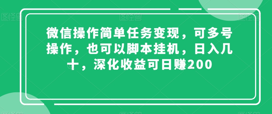 微信操作简单任务变现,可多号操作,也可以脚本挂机,日入几十,深化收益可日赚200【揭秘】-阳知网创资源库