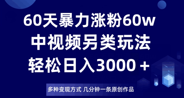 60天暴力涨粉60W,中视频另类玩法,日入3000+,几分钟一条原创作品多种变现方式-阳知网创资源库