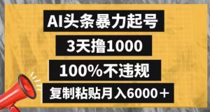 AI头条暴力起号,3天撸1000,100%不违规,复制粘贴月入6000+【揭秘】-阳知网创资源库