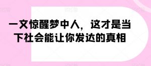 一文惊醒梦中人，这才是当下社会能让你发达的真相【公众号付费文章】-阳知网创资源库