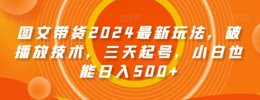 图文带货2024最新玩法，破播放技术，三天起号，小白也能日入500+【揭秘】-阳知网创资源库