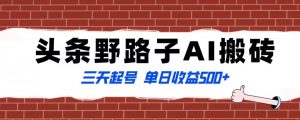 全网首发头条野路子AI搬砖玩法，纪实类超级蓝海项目，三天起号单日收益500+【揭秘】-阳知网创资源库