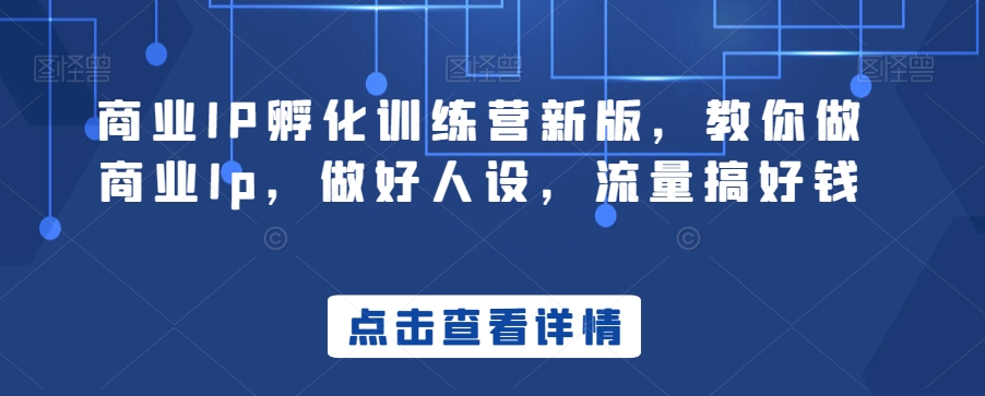 商业IP孵化训练营新版,教你做商业Ip,做好人设,流量搞好钱-阳知网创资源库