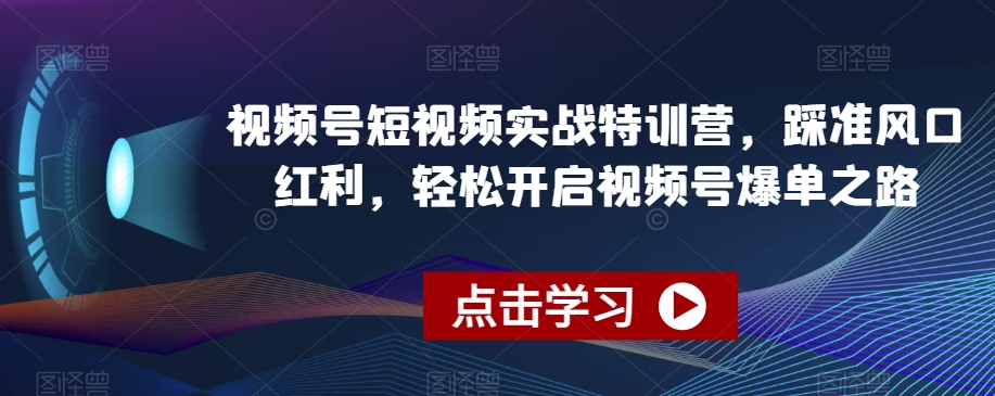 视频号短视频实战特训营,踩准风口红利,轻松开启视频号爆单之路-阳知网创资源库