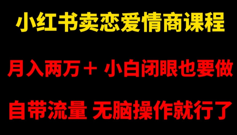 小红书卖恋爱情商课程,月入两万+,小白闭眼也要做,自带流量,无脑操作就行了【揭秘】-阳知网创资源库