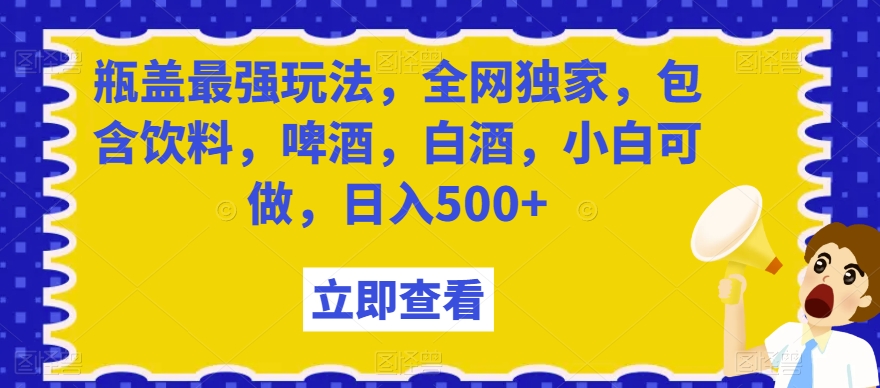 瓶盖最强玩法，全网独家，包含饮料，啤酒，白酒，小白可做，日入500+【揭秘】-阳知网创资源库