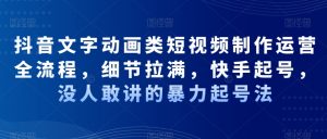 抖音文字动画类短视频制作运营全流程,细节拉满,快手起号,没人敢讲的暴力起号法-阳知网创资源库