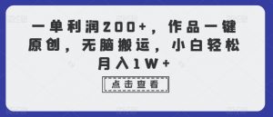 一单利润200+，作品一键原创，无脑搬运，小白轻松月入1W+【揭秘】-阳知网创资源库