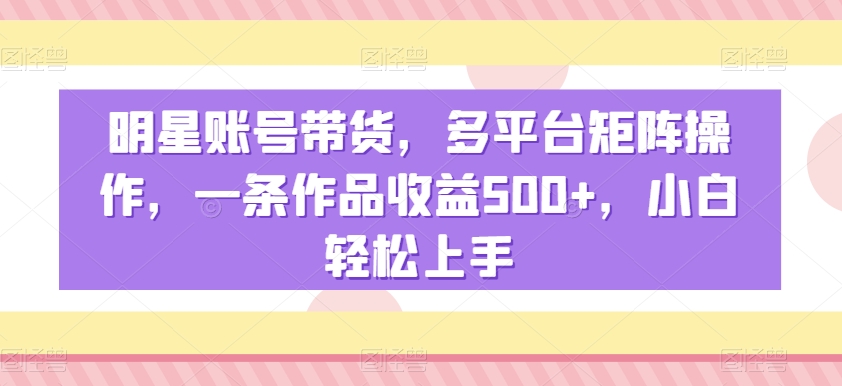 明星账号带货,多平台矩阵操作,一条作品收益500+,小白轻松上手【揭秘】-阳知网创资源库