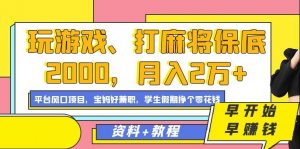 玩游戏、打麻将保底2000，月入2万+，平台风口项目【揭秘】-阳知网创资源库