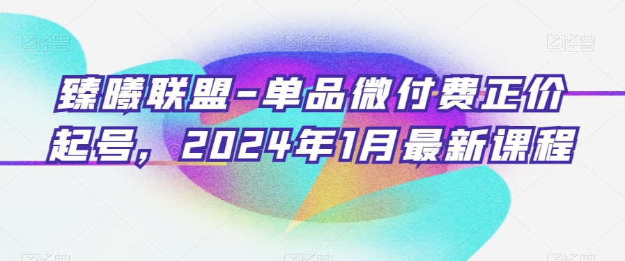 臻曦联盟-单品微付费正价起号,2024年1月最新课程-阳知网创资源库
