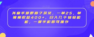 抖音手游野路子玩法,一单25,单视频收益400+,日入几千轻轻松松,一部手机即可操作【揭秘】-阳知网创资源库
