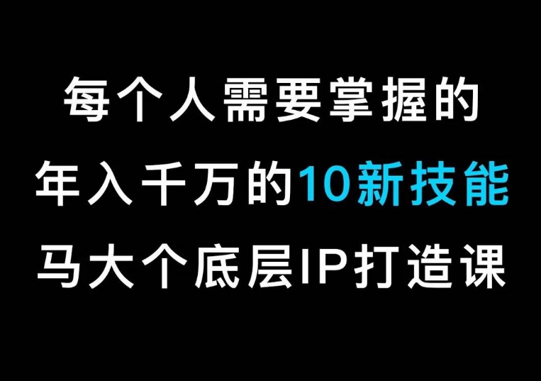 马大个的IP底层逻辑课,每个人需要掌握的年入千万的10新技能,约会底层IP打造方法!-阳知网创资源库