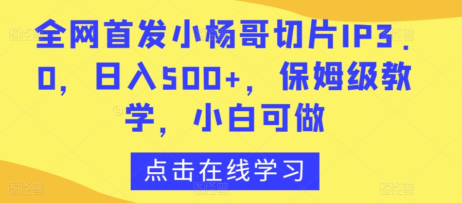 全网首发小杨哥切片IP3.0,日入500+,保姆级教学,小白可做【揭秘】-阳知网创资源库