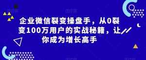 企业微信裂变操盘手,从0裂变100万用户的实战秘籍,让你成为增长高手-阳知网创资源库
