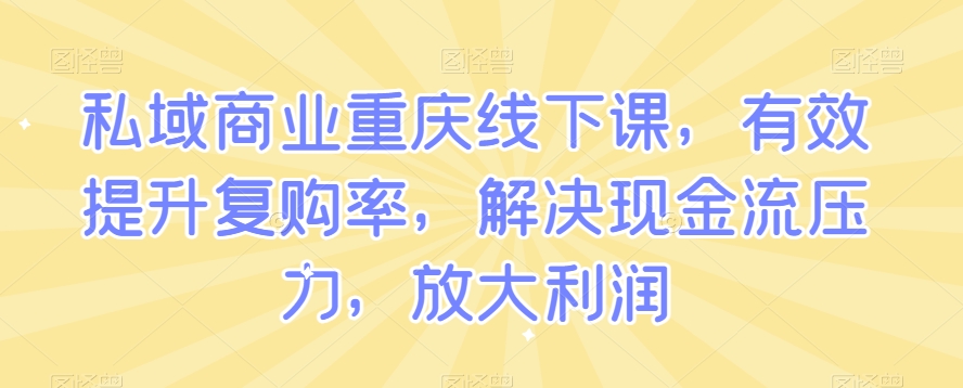 私域商业重庆线下课，有效提升复购率，解决现金流压力，放大利润-阳知网创资源库