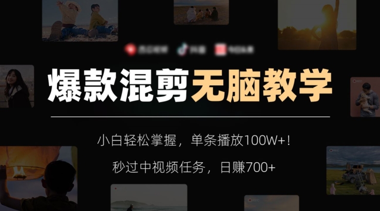 爆款混剪无脑教学,小白轻松掌握,单条播放100W+!秒过中视频任务,日赚700+【揭秘】-阳知网创资源库