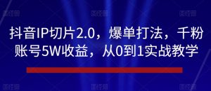 抖音IP切片2.0，爆单打法，千粉账号5W收益，从0到1实战教学【揭秘】-阳知网创资源库