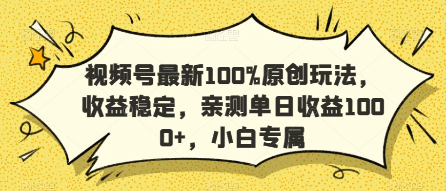 视频号最新100%原创玩法,收益稳定,亲测单日收益1000+,小白专属【揭秘】-阳知网创资源库